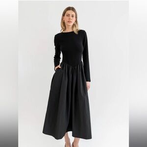 The Bekk Kira Basque Waist Maxi Dress, Black
